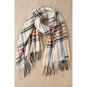 Zara Man Italy Plaid Blanket Scarf White Multicolor Oversized Wrap Fringe Shawl